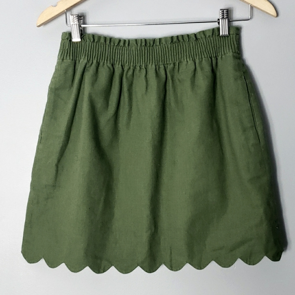 J Crew linen blend scalloped bottom skirt